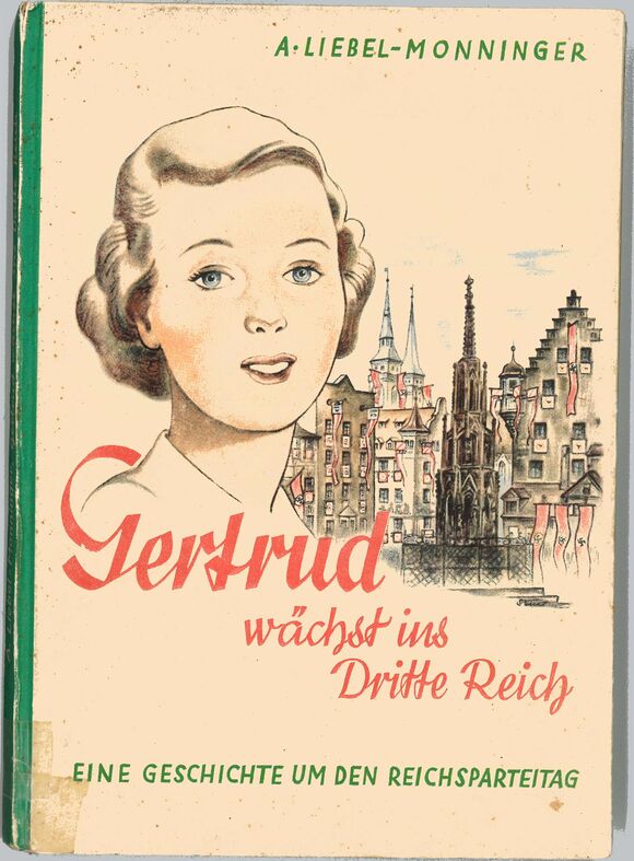 Cover art by Josef Sauer: The blonde "maiden" Gertrud and Nuremberg's Main Market Square decked out for the Nazi Party Rally, 1942.